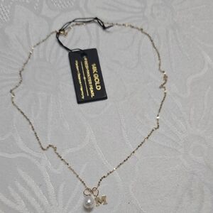 Gold Initial Necklace with Pearl Charm
